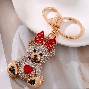 Gold and Red Crystal Bear Keychain